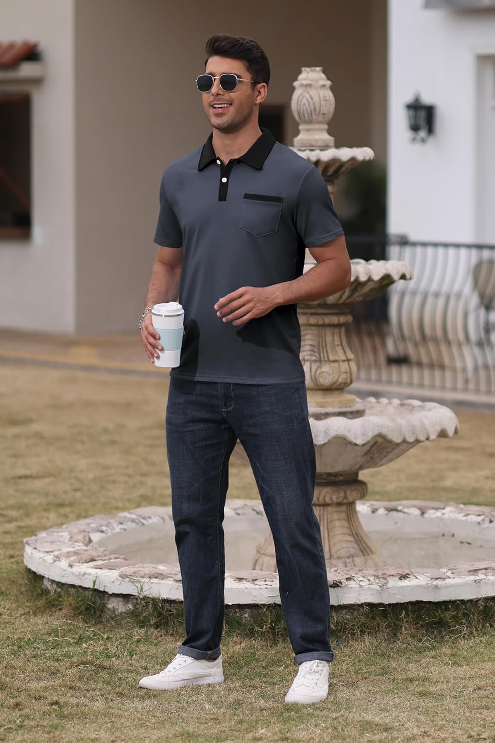 Mens Short Sleeve Polo Shirts Casual Summer Button Basic Shirt Classic Golf Fashion Tops with Pocket - Image 4