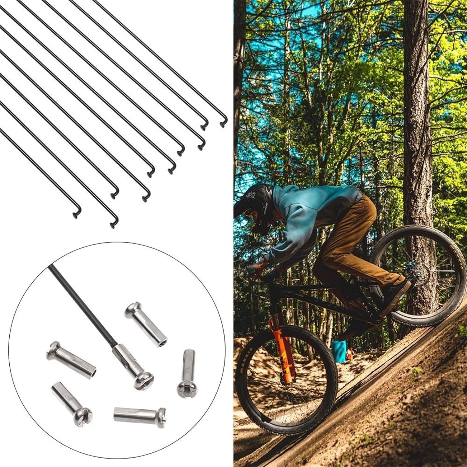 Bicycle Parts Replace Spokes, 10pcs 14G Bicycle Spokes with Nipples Stainless Steel Outdoor Mountain Road Bike High Strength Bicycle Spokes Wires(245mm)