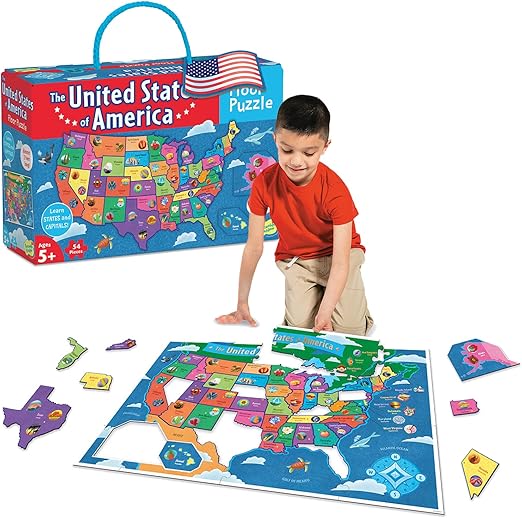 Peaceable Kingdom United States Floor Puzzle for Kids - USA States & Capitals Map for Ages 5+, Preschool Toy for Boys & Girls