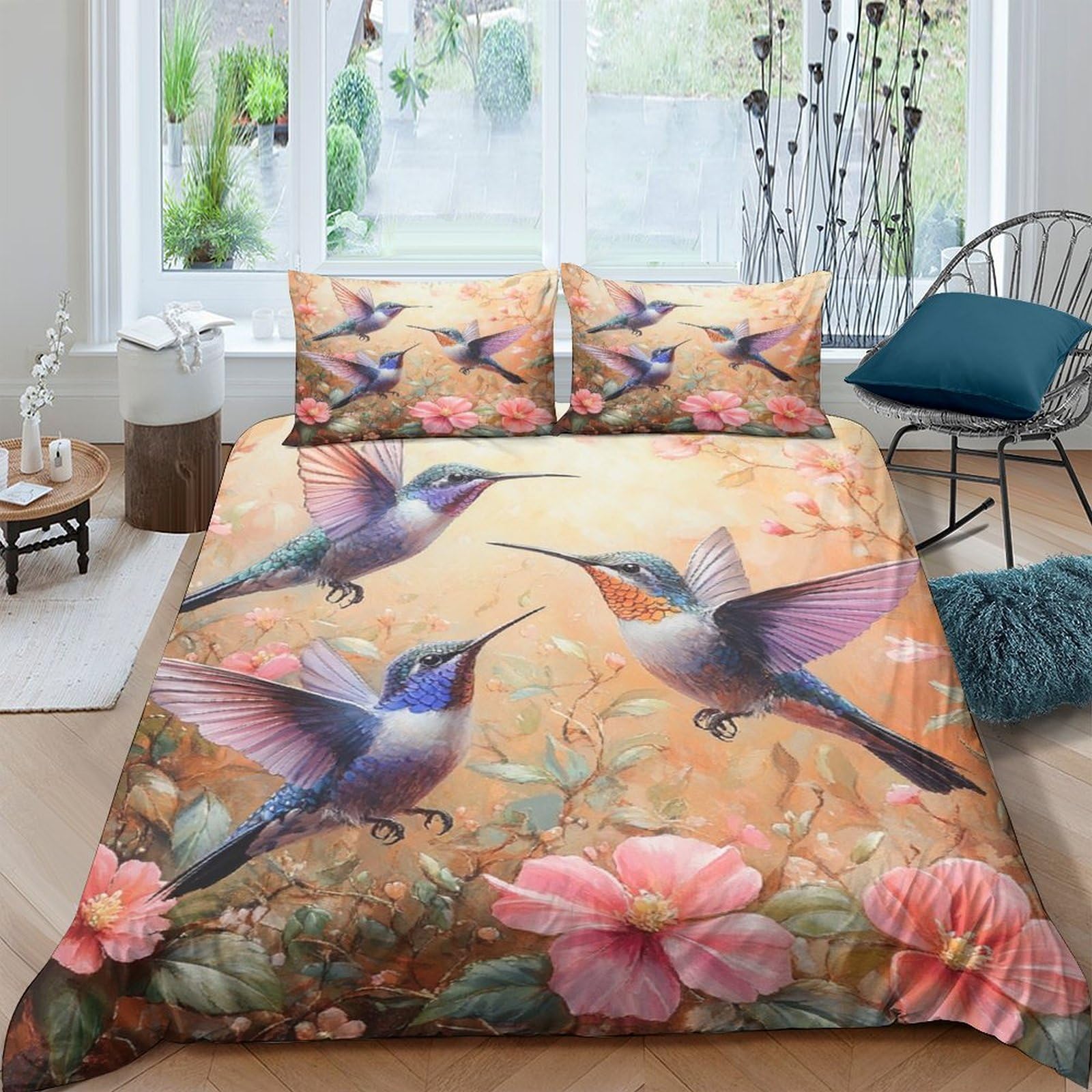 Ctjqhvkz Style-8 3D Printed Hummingbird Floral Fitted Sheet Microfiber Soft Anti-Slip Bed Cover For Bedroom Guest Room Easy Care Single（135X200cm）