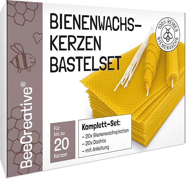 BeeCreative Bienenwachs-Kerzen Bastelset für 20 Kerzen, 100% reines Bienenwachs, Bienenwachskerzen selber mach