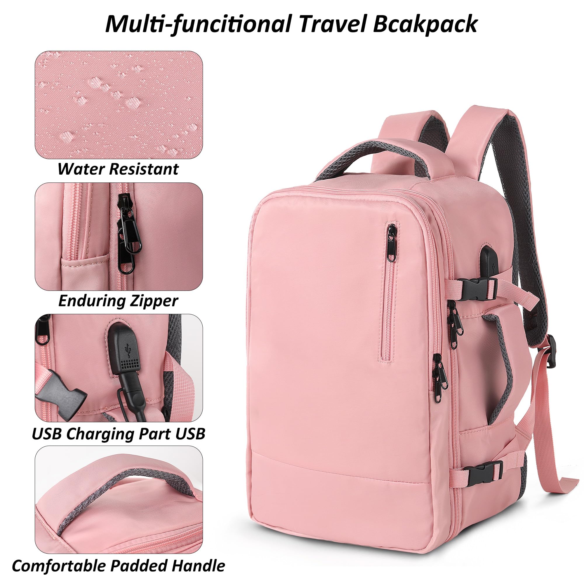 TANTOMI Ryanair - Borsa da cabina 40 cm x 27 cm x 17 cm, zaino da viaggio con scomparto per scarpe, per uomini e donne, rosa, M, Classico