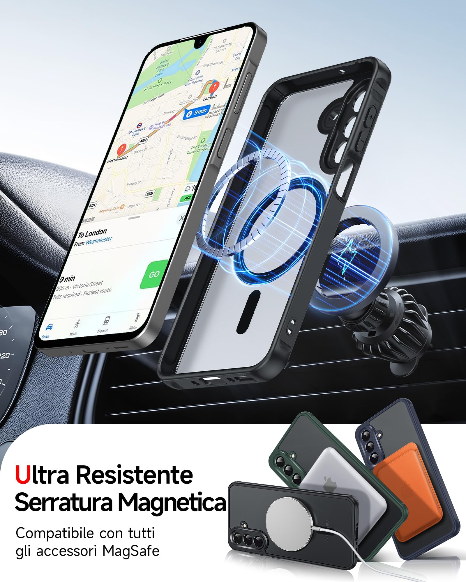 LeYi Cover Magnetica per Samsung Galaxy A26 5G con 2 Pezzi Vetro Temperato, Custodia per A 26 Traslucida Opaca Anti-Impronte Resistente ai Graffi Paraurti in TPU Antiurto Protettiva Case, Nero