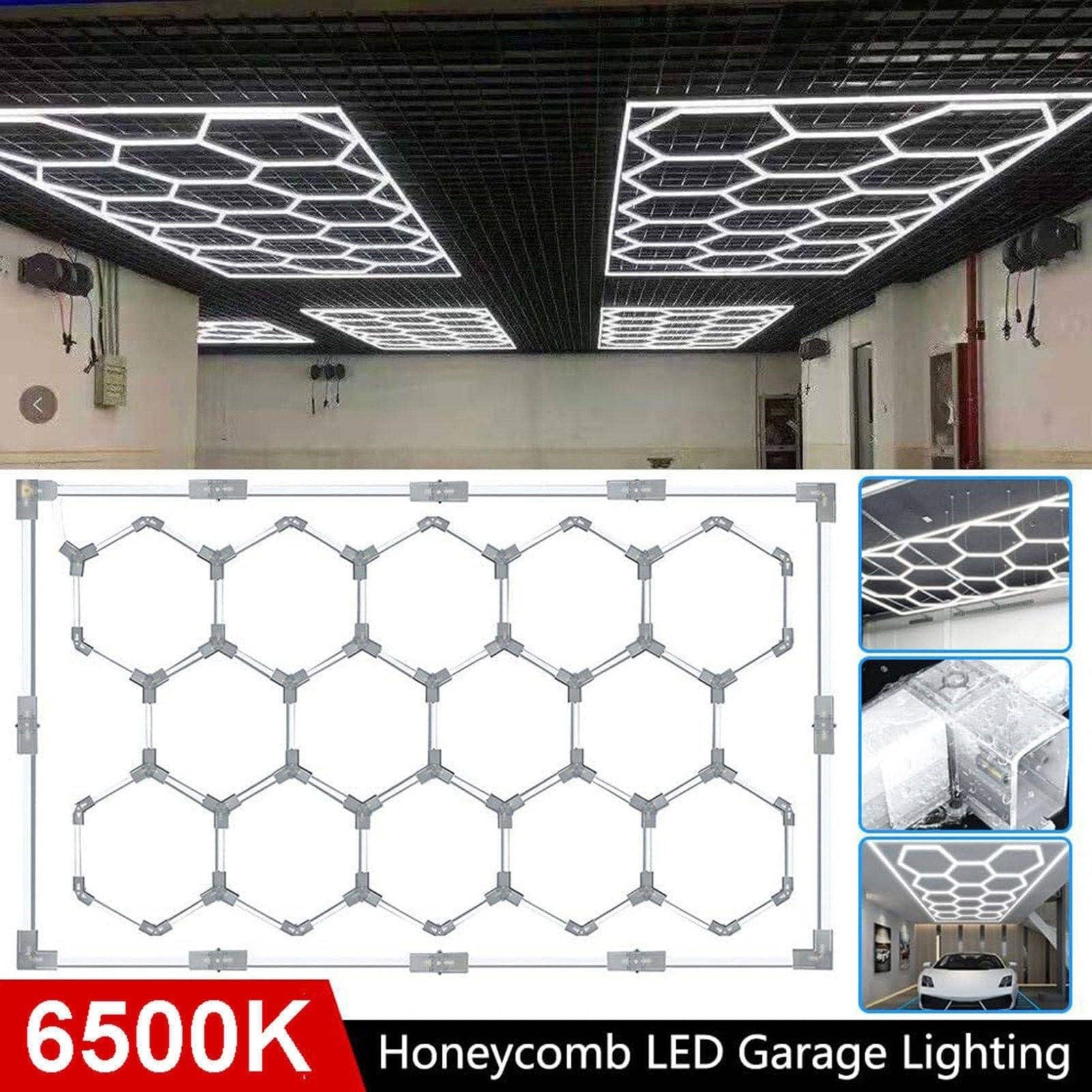 Sześciokątna lampa garażowa LED, lampy sufitowe LED do karoserii samochodowych