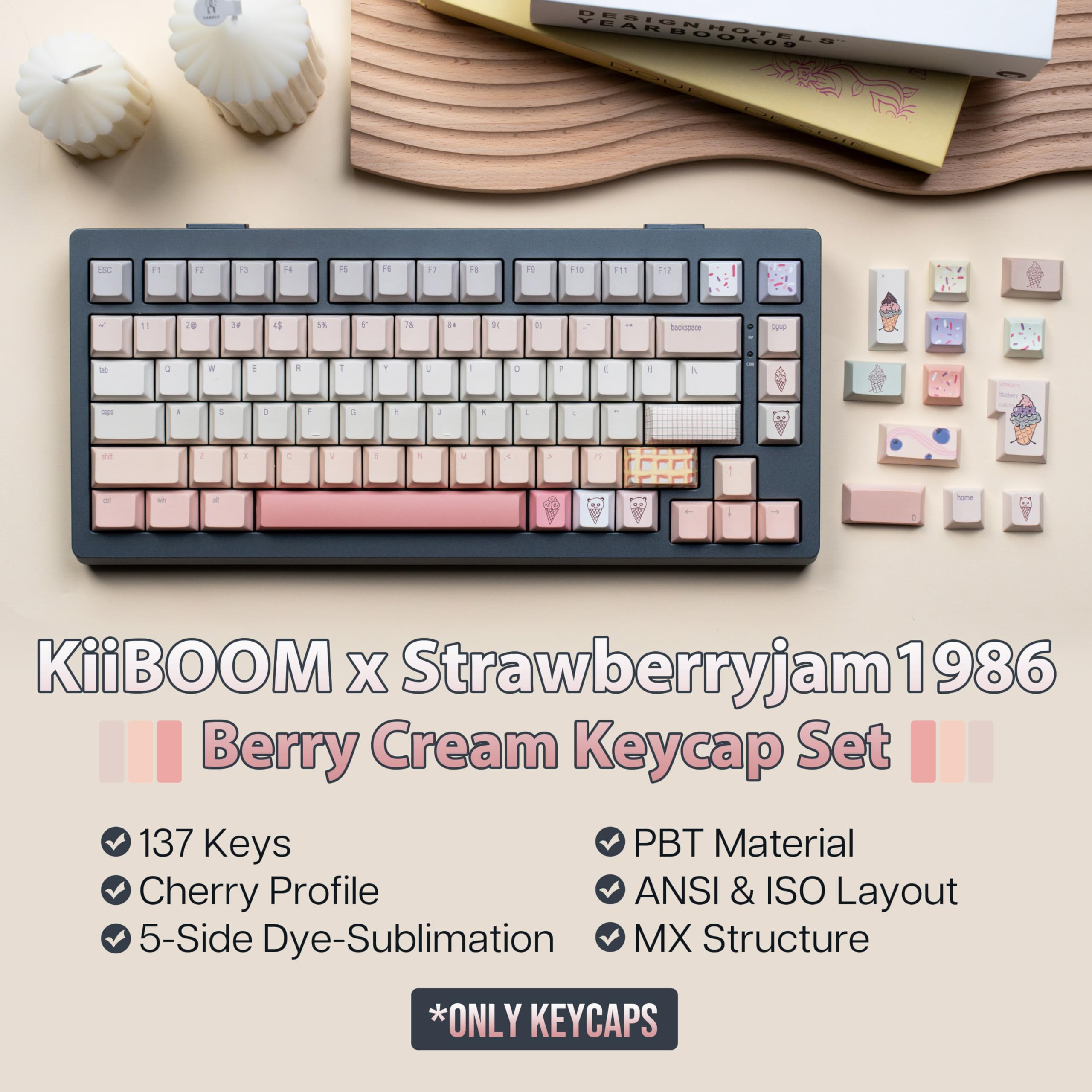 Amazon.com: KiiBoom x Strawberryjam1986 Berry Cream Keycap Set