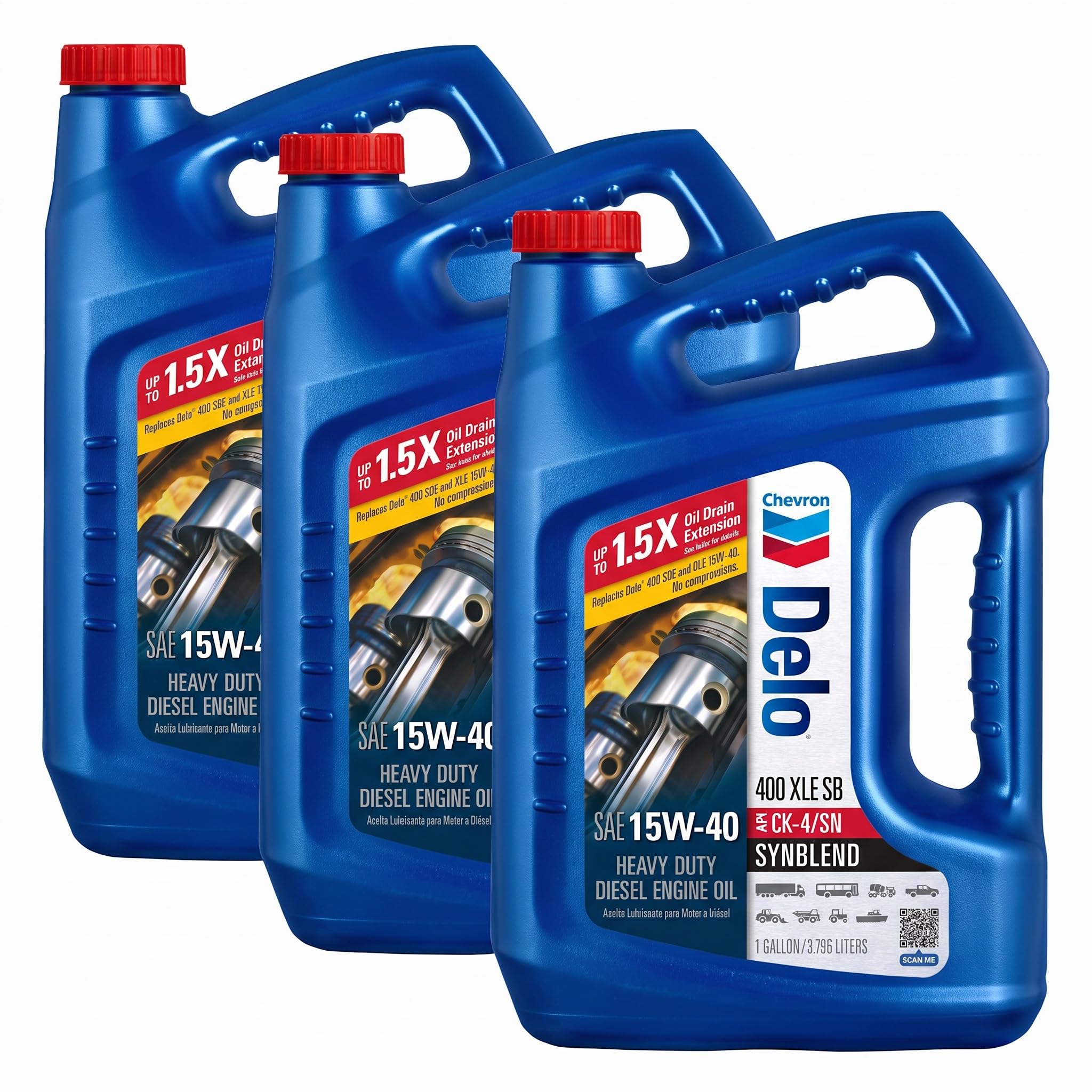 Chevron Delo 400 XLE SAE Synblend Synthetic Blend Oil 15W40, 1 Gallon, Case of 3 (Pack of 3)