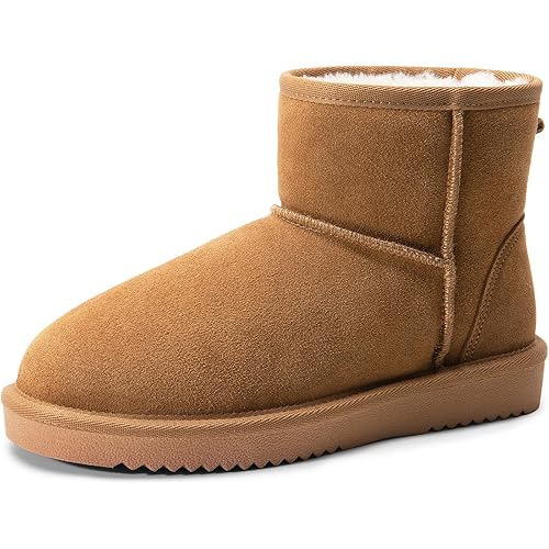 DREAM PAIRS Snow Boots for Women Genuine Suede Faux Fur Lining Anti-Slip Warm Winter Booties Slip On Memory Foam Ankle Boots FuzzyClassicⅡ Low Boots