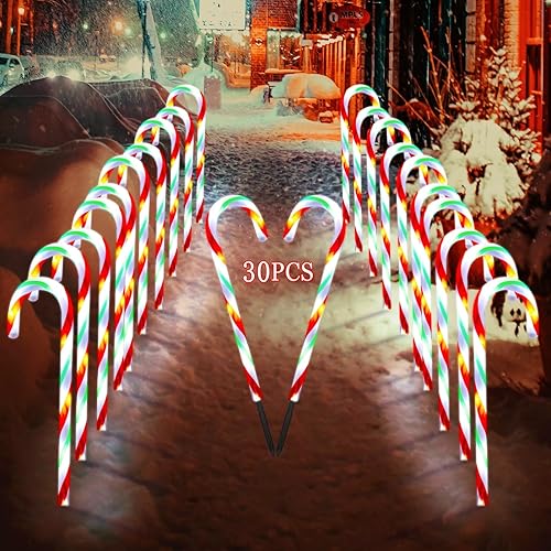 30 luces de bastón de caramelo de Navidad de 23 pulgadas, marcadores de camino de bastón de caramelo con 8 modos de iluminación, luz LED de Navidad