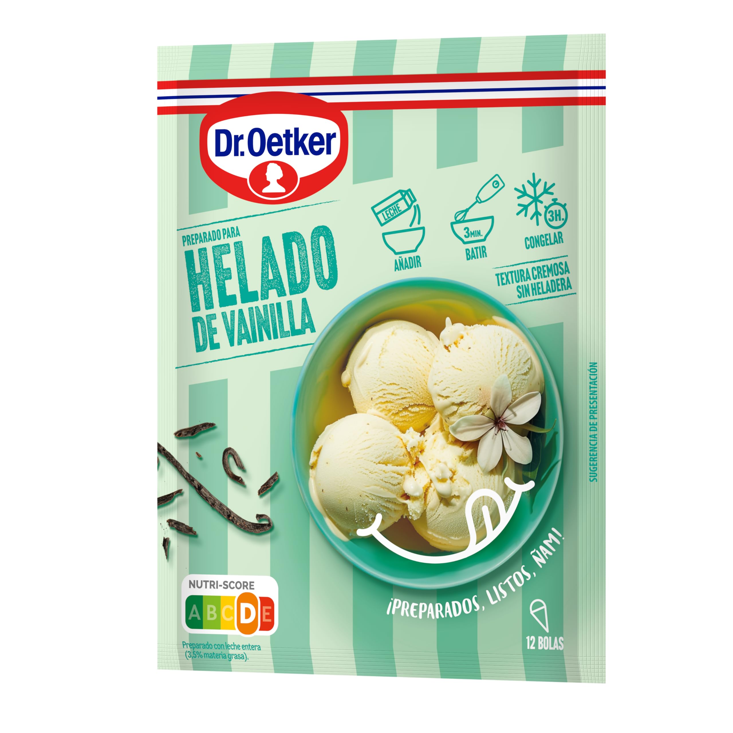 DR. OETKER Helado de Vainilla para 12 Bolas de Helado sin Heladera Cremoso Fácil Preparación