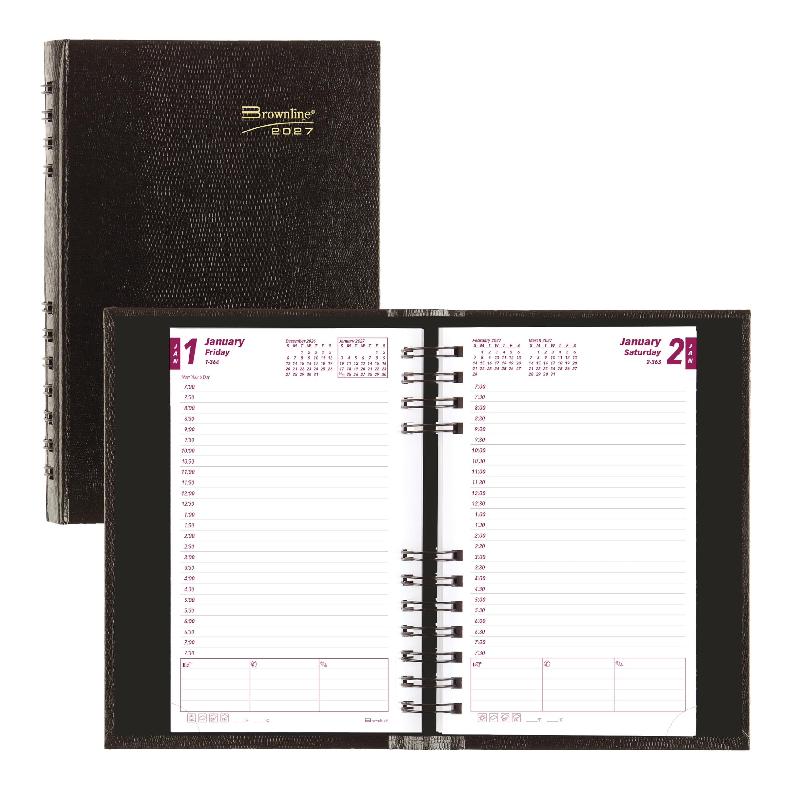 Brownline® CoilPro™ Agenda giornaliera/mensile 2027, 12 mesi, da gennaio a dicembre, rilegatura a doppio filo, 20,3 x 12,7 cm, nero (CB634C.BLK)