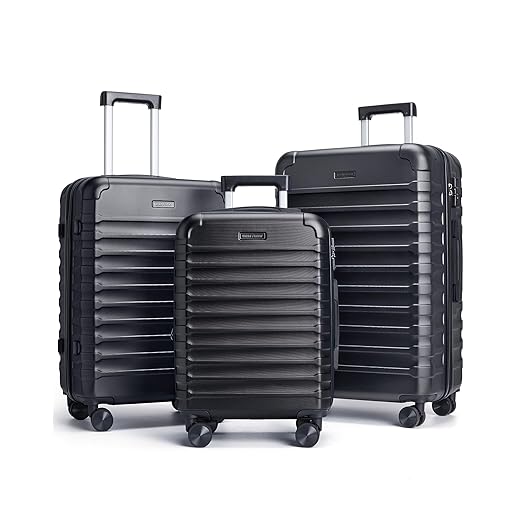 LIGHT FLIGHT Luggage Sets, 3 Piece Durable Suitcase Set with Spinner Wheels, 3 Pcs Hardside Lightweight luggage with TSA Lock, Large Checked Travel Suitcases, 20/24/28 Inch, Black