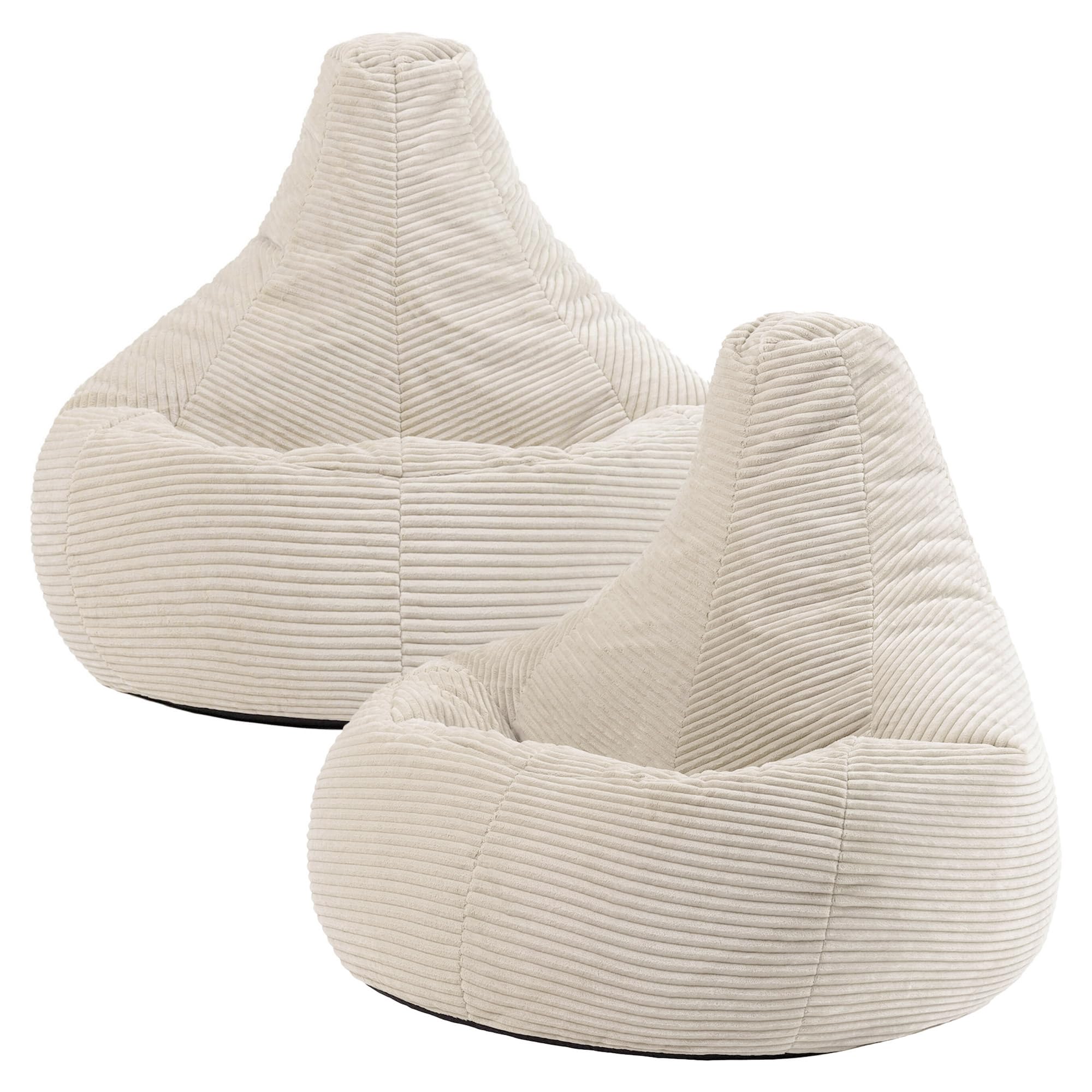 icon Dalton Cord Bean Bag Chair, Set of 2, Beige, Large Adult Bean Bag with Filling Included, Comfy Chair, Living Room Furniture, Bedroom Furniture