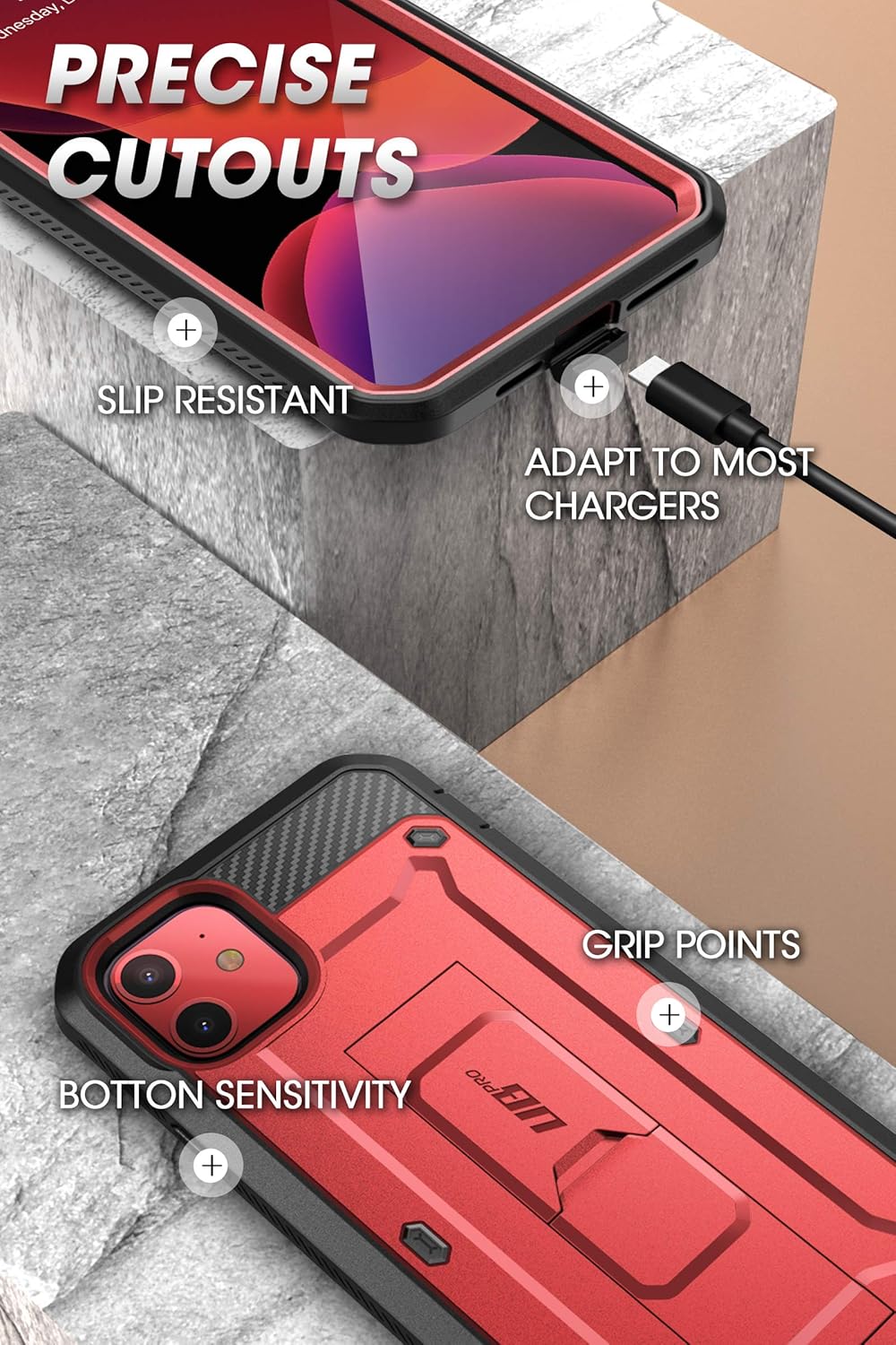 SUPCASE for iPhone 11 Case with Screen Protector (Unicorn Beetle Pro), [Built-in Stand & Belt Clip] [Military-Grade Protection] Heavy Duty Full-Body Protective Phone Case for iPhone 11 6.1", Red