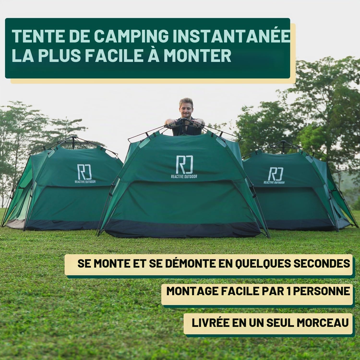 Reactive Outdoor Tente Pop-Up Instantanée 3 Secondes - Installation Facile et Rapide - Camping Étanche Double Couche pour 1 Personne