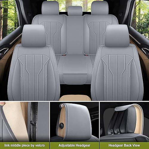 Miniatura 4 de AOOG Fundas de cuero para asiento de automóvil, fundas de asiento de cuero sintético para automóvil, SUV, camioneta, fundas de asiento de automóvil
