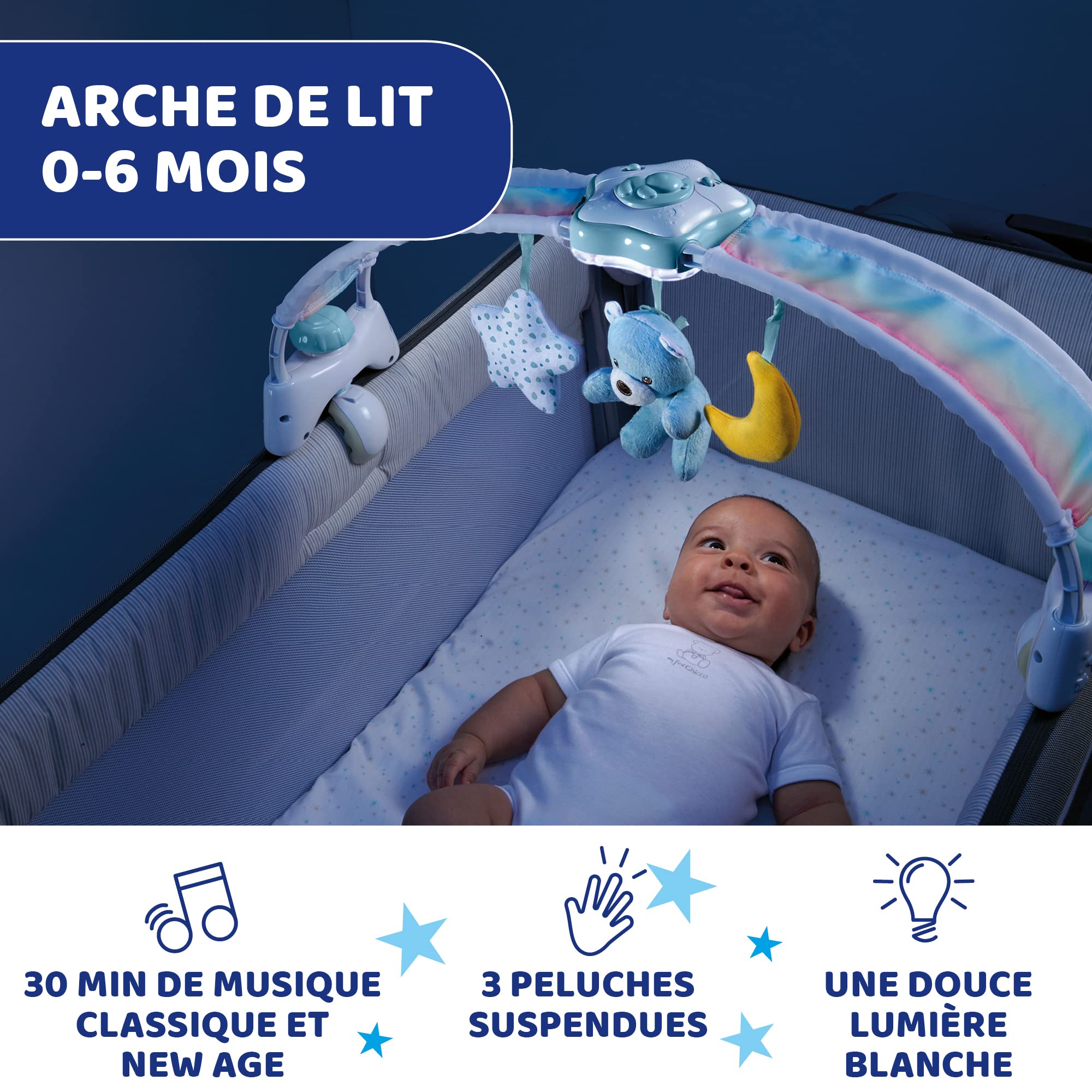 Chicco Arco Lettino Neonato 2in1 Evolutivo Compatibile Next2Me, Pannello Culla con Arco Arcobaleno e Luce Notturna, Musica Rilassante - Giochi Neonati 0+ Mesi