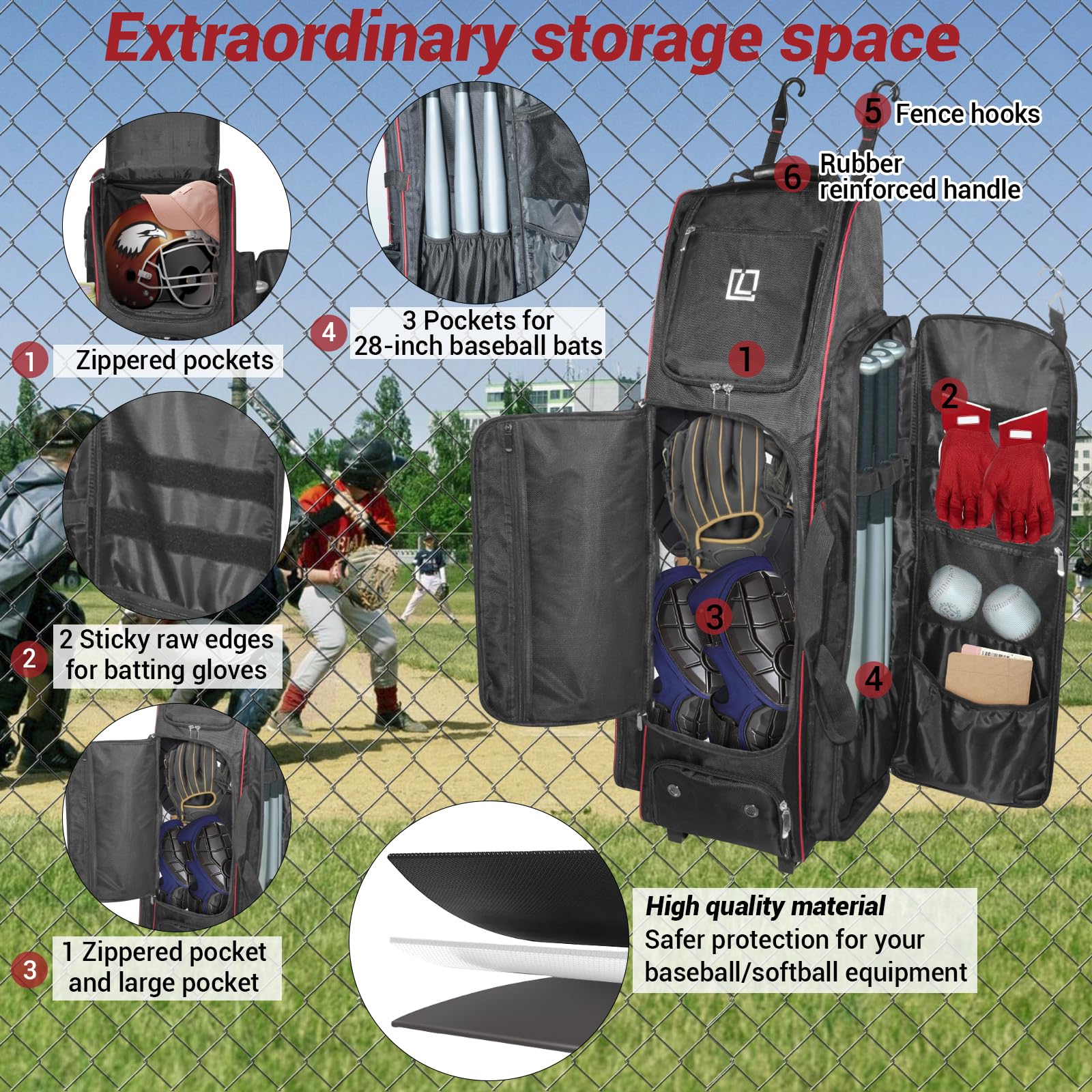 Amazon.co.jp: LIWSHWZ ローリングベースボールバッグ 容量71L