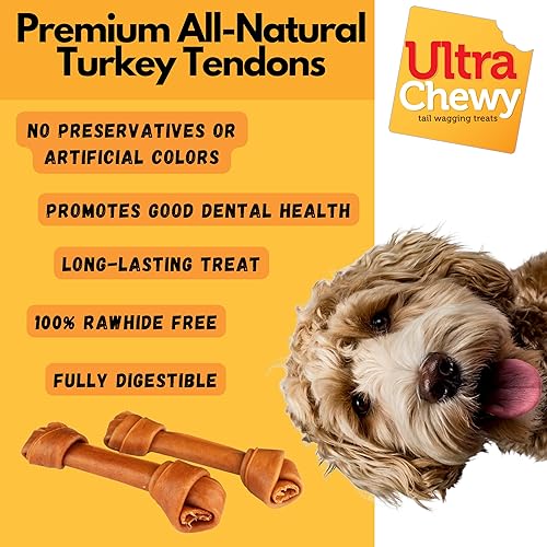 Miniatura 3 de Ultra Chewy Huesos anudados con tendón de pavo para perros, de alta calidad, totalmente natural, hipoalergénico, de larga duración, fácil de
