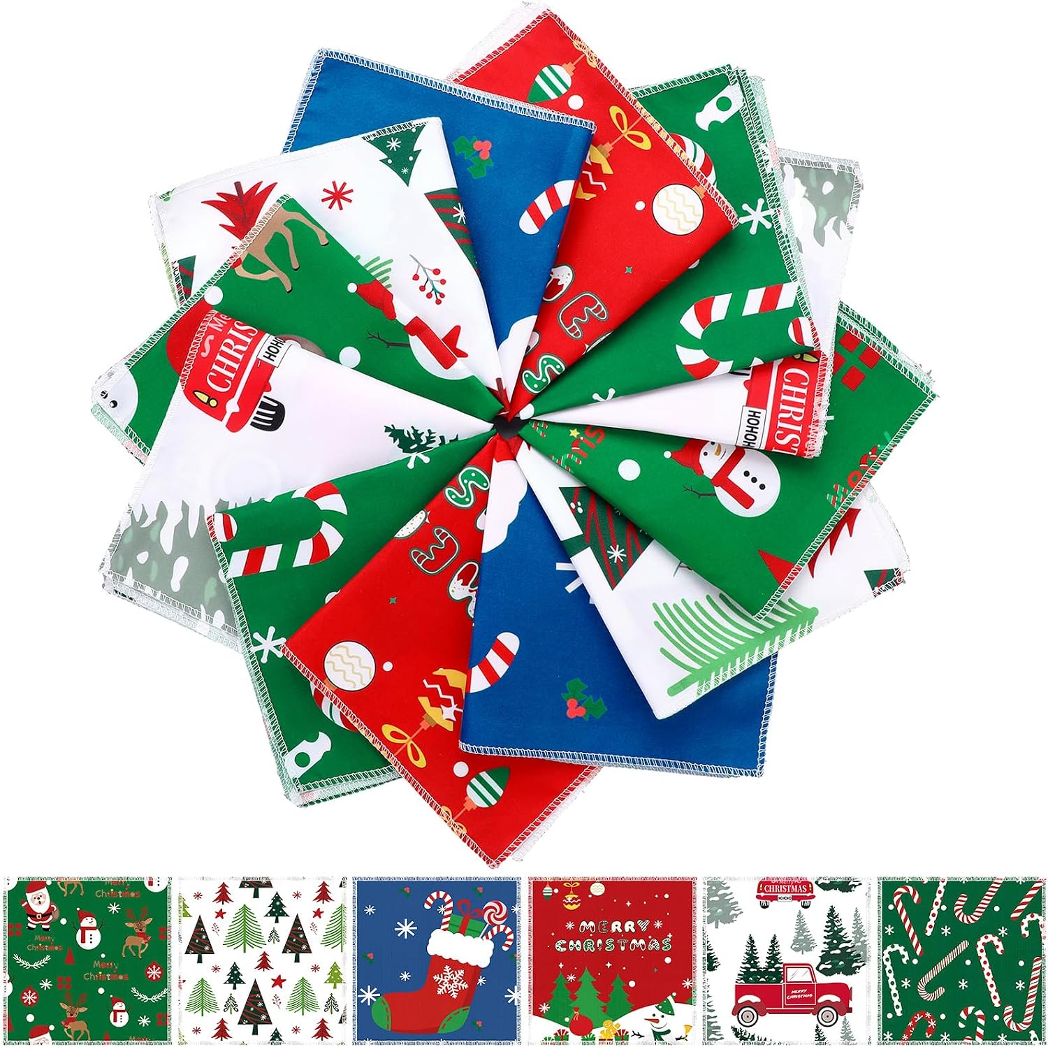 Fanfanwin 12 Pcs Christmas Handkerchieves Bulk 6 Styles 11x11 in