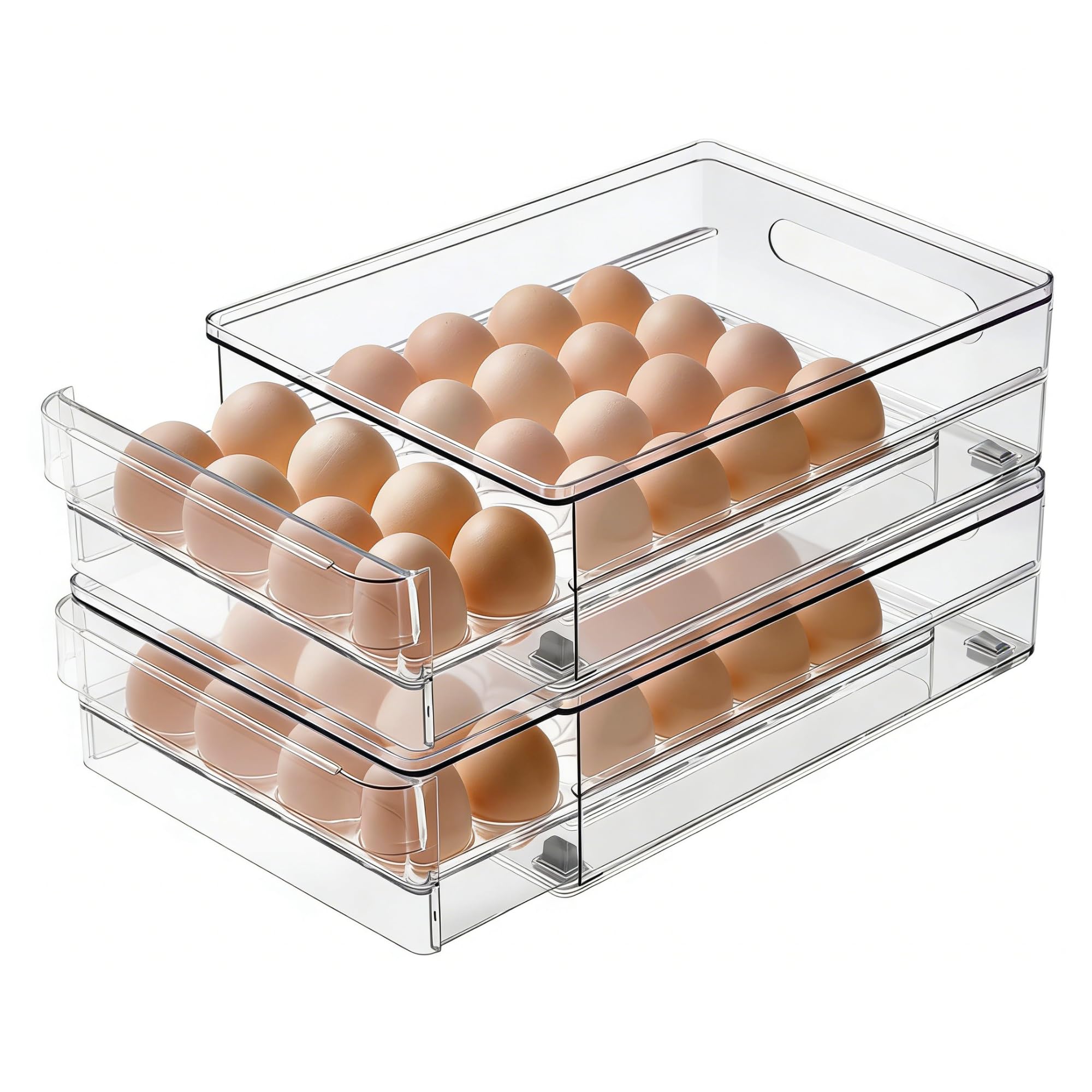 vacane Egg Holder for Refrigerator, 48 Capacity Clear Egg Storage Drawer with Non-Slip Pads, Stackable BPA-Free Egg Organizer Tray for Fridge