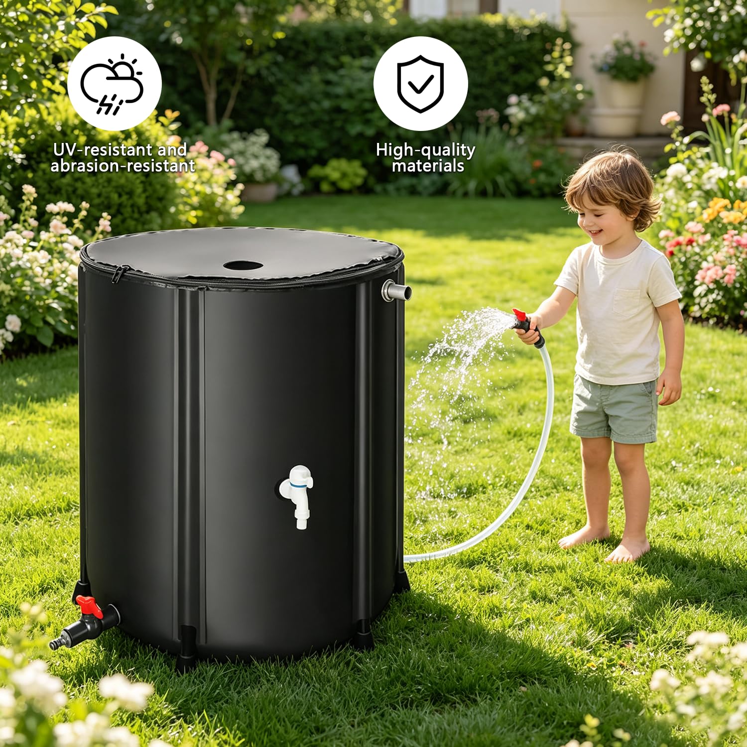 Serbatoio di stoccaggio dell'acqua pieghevole portatile, 200 L, per esterni, resistente, in PVC, pieghevole, con beccuccio in ottone, contenitore riutilizzabile di grande capacità per camper