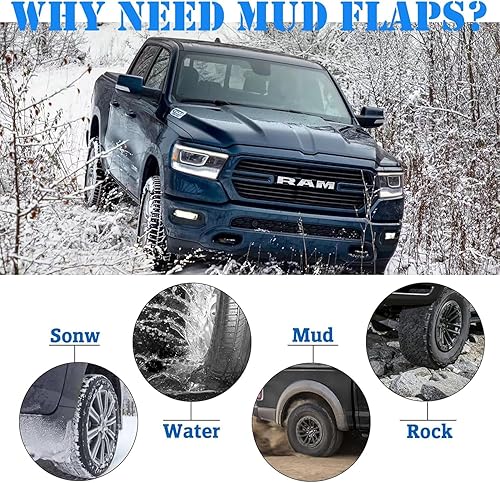 Miniatura 4 de Aletas de barro para Dodge Ram 2019 2020 2021 2022 2023 2024 Dodge Ram 1500 para todo tipo de clima, protectores contra salpicaduras para