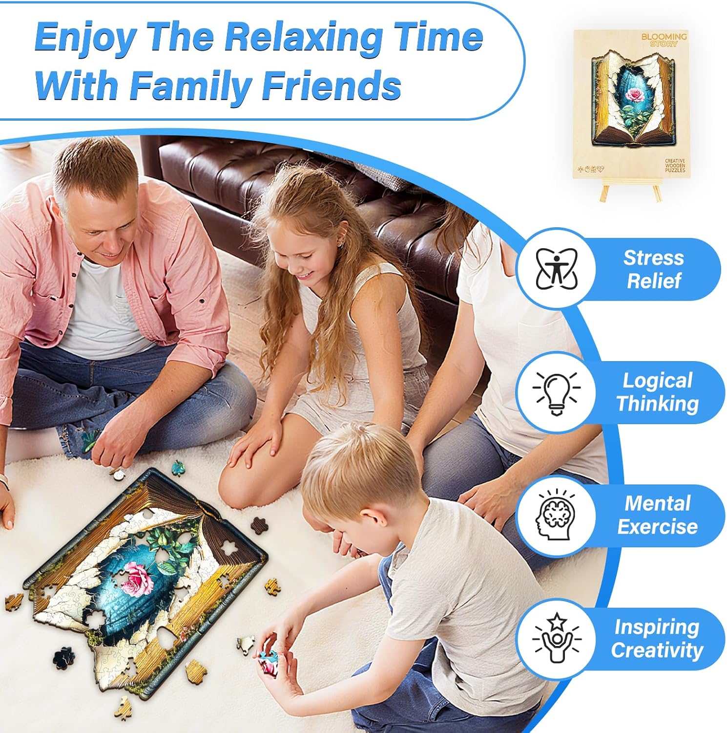 Wooden Puzzles for Adults, Wood Jigsaw Puzzle, Wooden Blooming Story Puzzles, Family Puzzle Game (M-11.4 * 10.1in 200pcs)