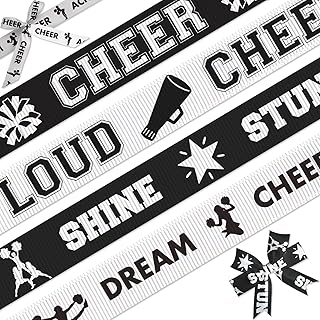 Cheer Ribbon, 4Pack(7/8 Inch x 5 Yards Each), Black White Grosgrain Chee...