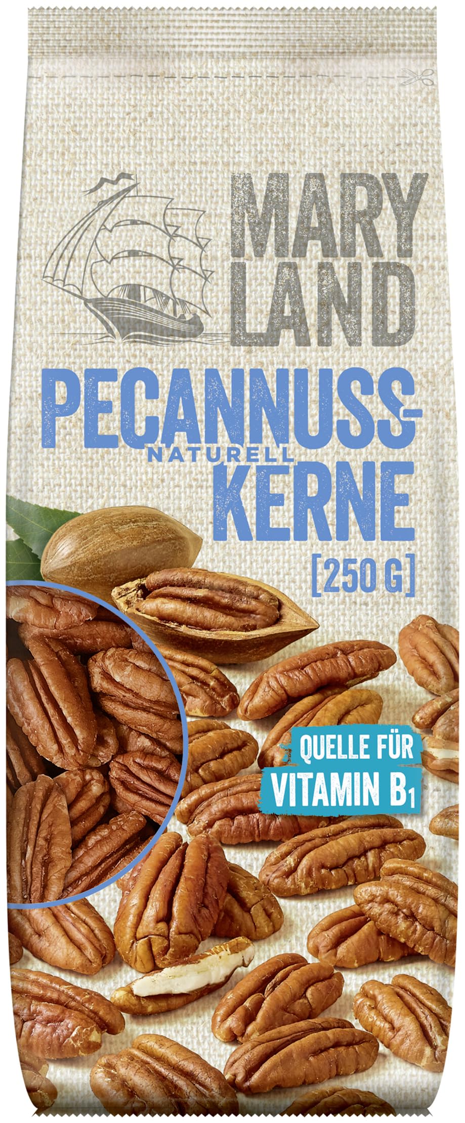 Maryland Pecannusskerne 250g Beutel 6er Pack – Pecannusskerne naturbelassen, vegan, frei von künstlichen Aromen, ohne Zusatzstoffe – Im praktischen Beutelformat genießen (6 x 250g)