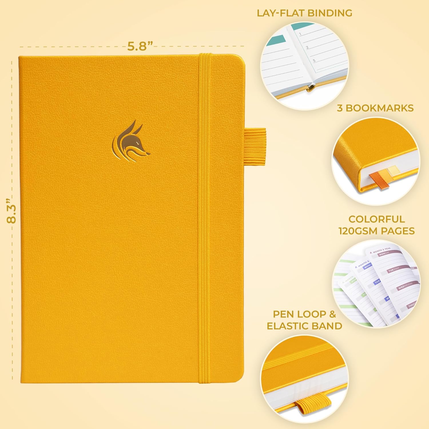 Clever Fox Planner 2nd Edition Dated Jan 2026-Jan 2027 – Colorful Weekly & Monthly Goal Setting Planner, Habit Trackers, Time Management and Productivity Organizer, Gratitude Journal, A5, Amber Yellow