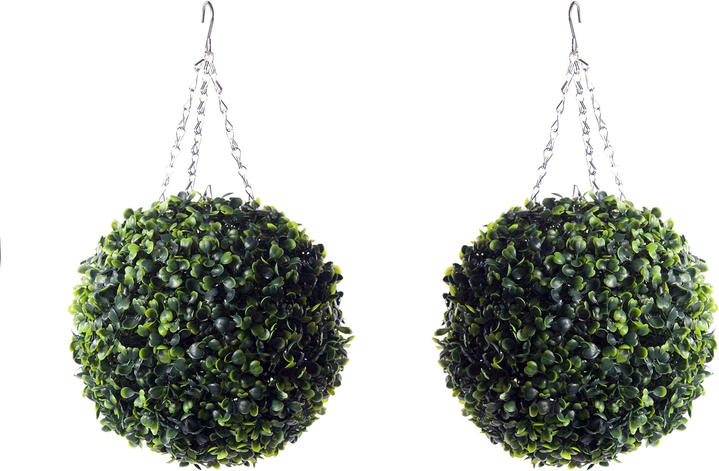 Best Artificial Pair of 28cm Green Boxwood Buxus Grass Hanging Topiary Balls Fully Assembled.