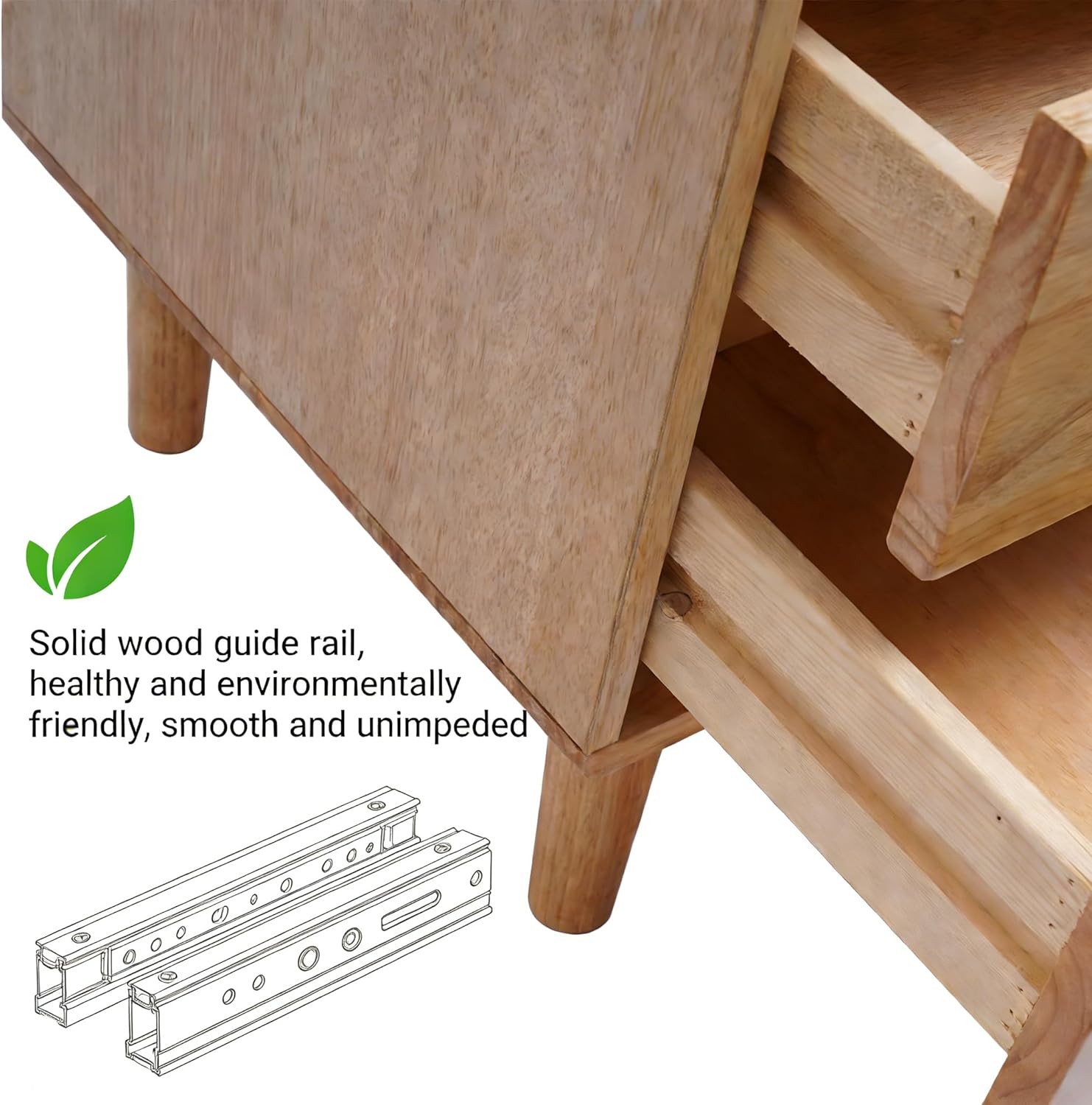 Mid Century Modern Rubber Wood Nightstands, Side Table Bedroom Storage Drawer and Shelf Bedside End Table, Modern Nightstand with 2 Drawer, Wooden Cabinet Organizer for Bedroom