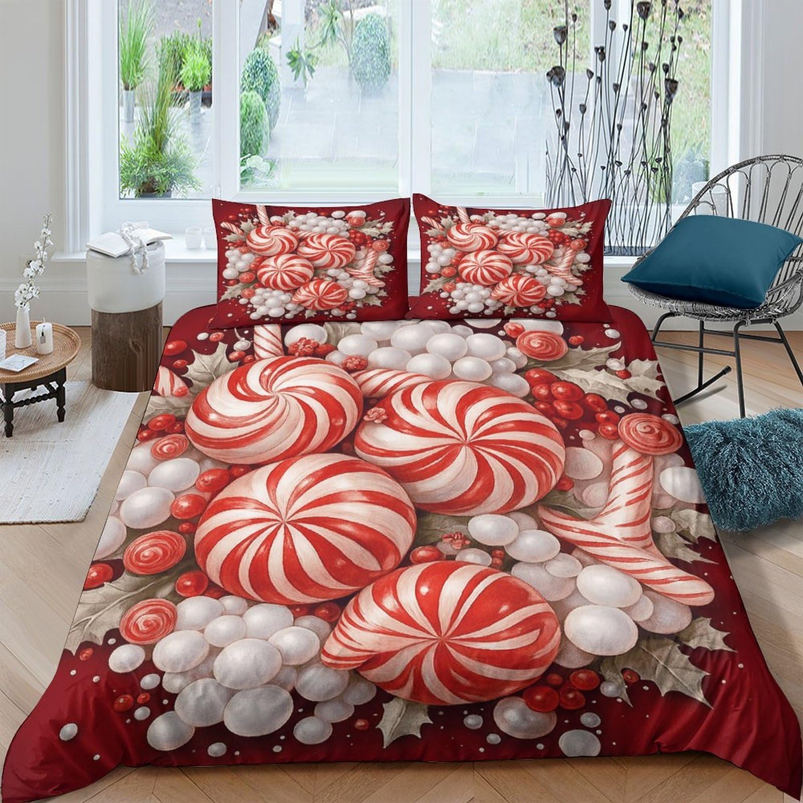 Ctjqhvkz Style-2 3D Printed Peppermint Candy Fitted Sheet Microfiber Red White Sweet Pattern Mattress Cover For Bedroom Decor Dorm Protection Single（135X200cm）