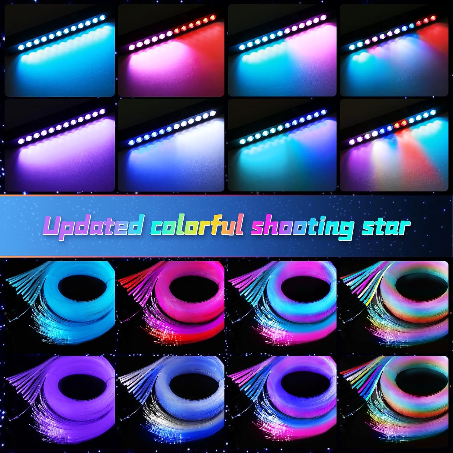 Mini Split Car Starlight Headliner Kit with Shooting Stars Lights, 4 Colors 10W Meteor Fiber Optic 1000pcs*0.02in*9.8ft+240 RGBW Star Ceiling Lights, Star Lights for Car Home Theaters Roof Décor