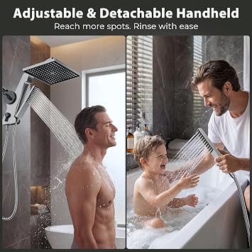 MakeFit Filtered Rain Shower Head with Handheld Combo High Pressure 12'' Rainfall Shower Heads & Hidden Detachable Wand Dual Showerhead Water Softener for Hard Water Easy Filter Replacement