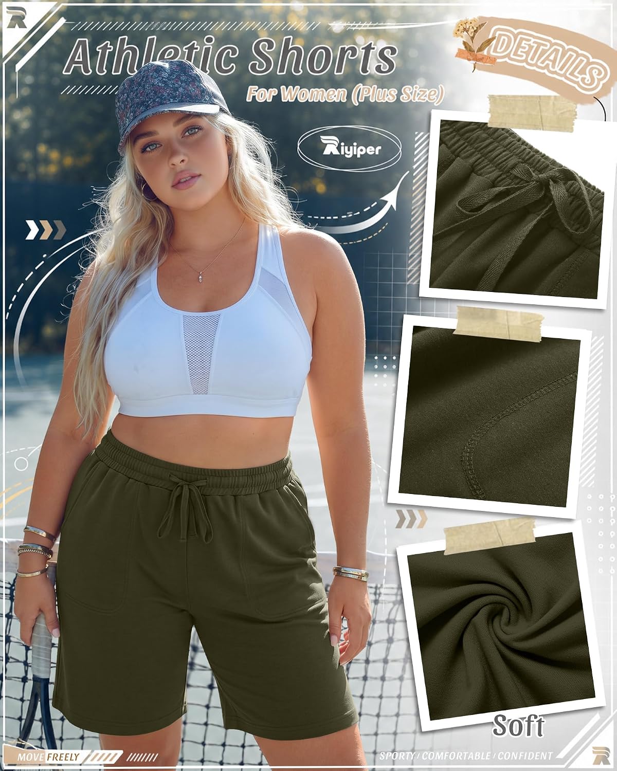 Riyiper 3 Pack Women's Plus Size Bermuda Shorts Casual Summer Knit High Waisted Athletic SweatShorts with Pockets Xl-5XL