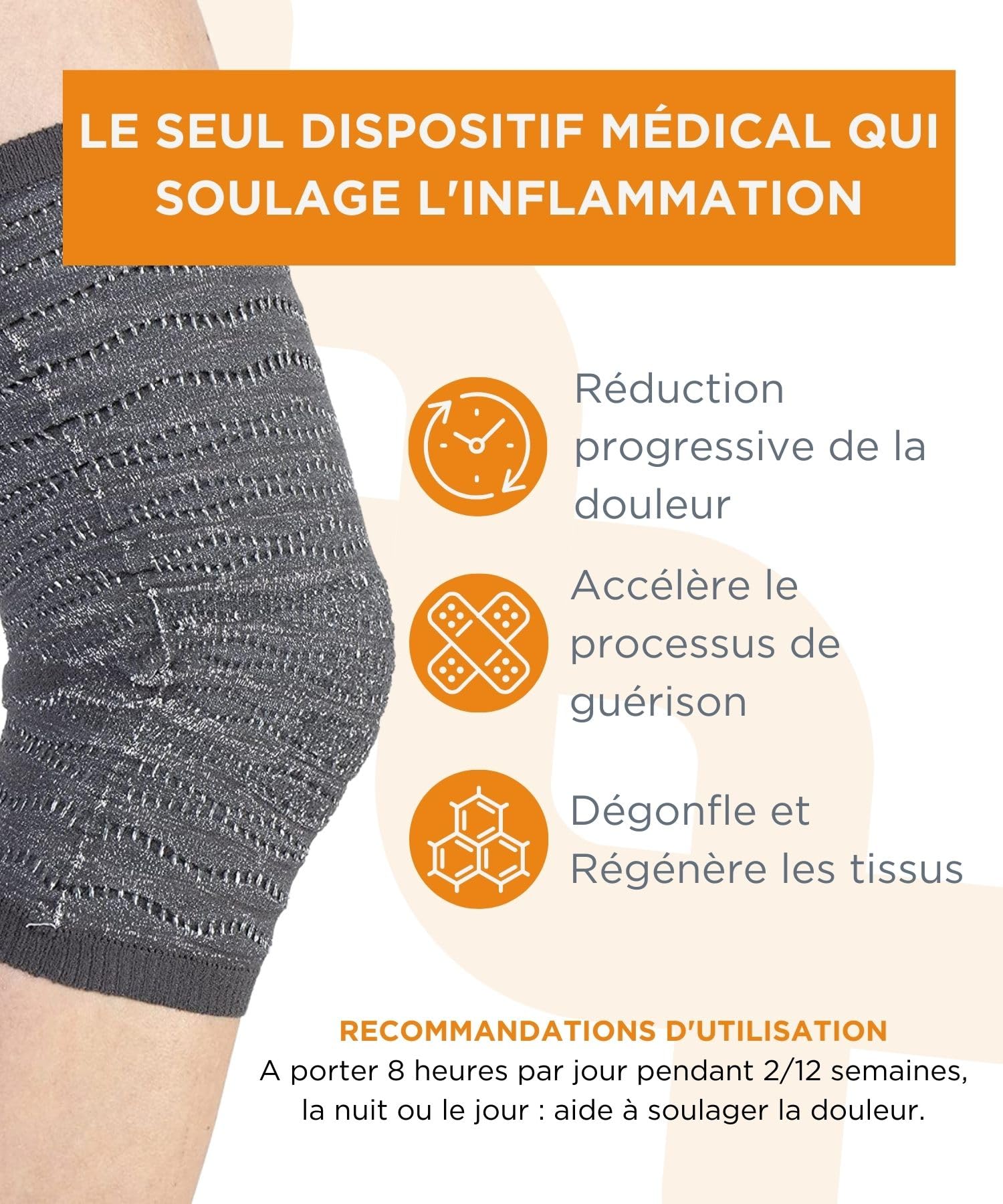 Spikenergy Genouillere Arthrose Genou Électromagnétothérapie - Pour l'Arthrite, Les Entorses, Les Tendinites, Ligamentaire, Dispositif Médical Déductible - Made in Italy, Beige, L