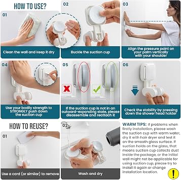 TAILI Shower Head Holder Suction,Adjustable Height & Angle,Universal,White