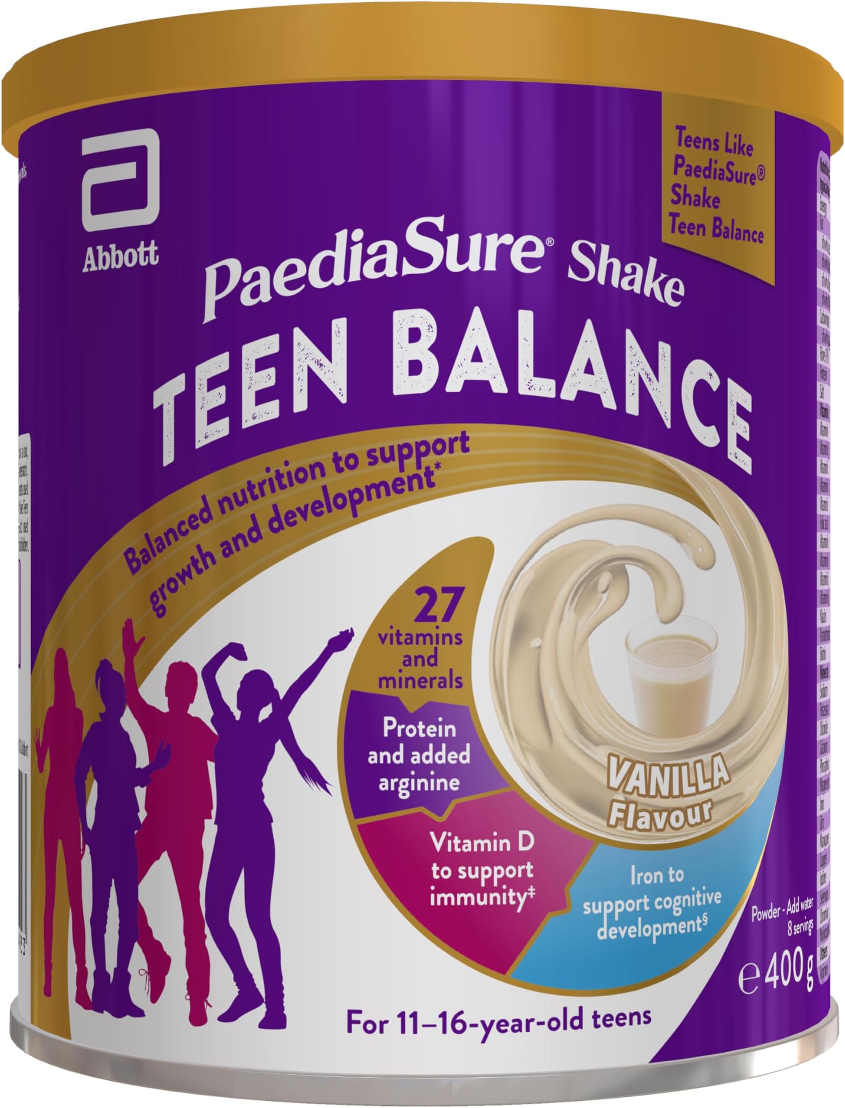 Teen Multivitamin Protein Powder – Vanilla – 400g – Teenager Supplements with 27 Vitamins & Minerals – Vitamin D & Protein – Vegetarian – For busy teens 11-16 yrs old – by PaediaSure Shake