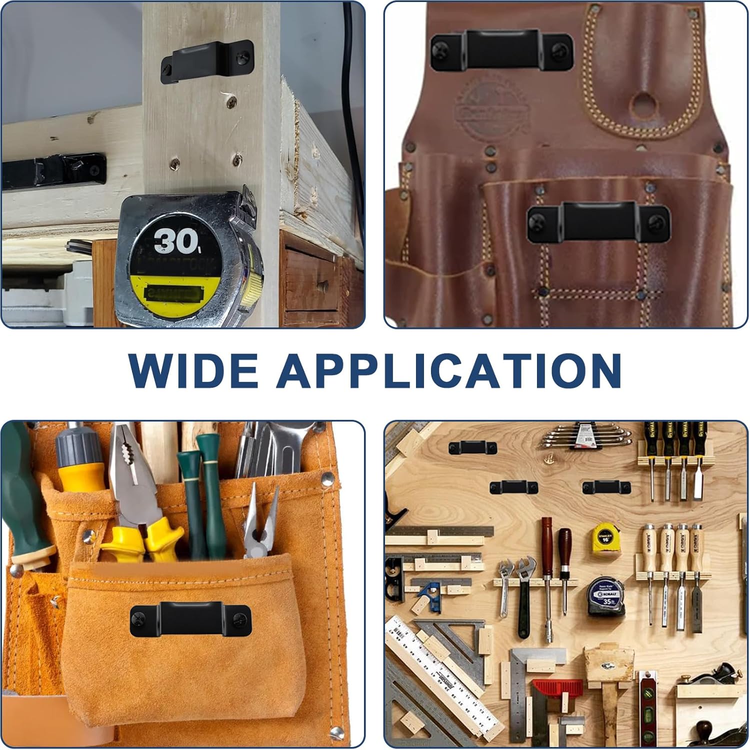 6 Pcs Tape Measure Holder Clips, Black Metal Tape Measure Holder with Rivets for Leather Tape Holster and Tool Pocket Pouch