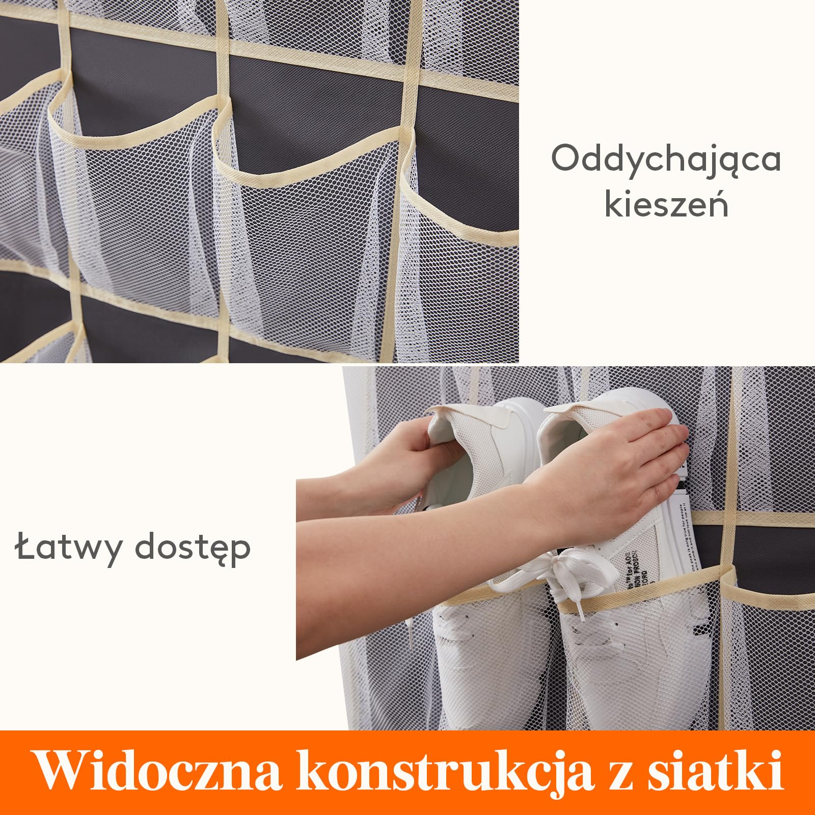 Lifewit Organizer nad drzwiami na buty, regał wiszący, materiałowy, organizer wiszący z 24 kieszeniami, regał na buty, wiszący organizer na ubrania do sypialni, łazienki, szafy, duży, szary