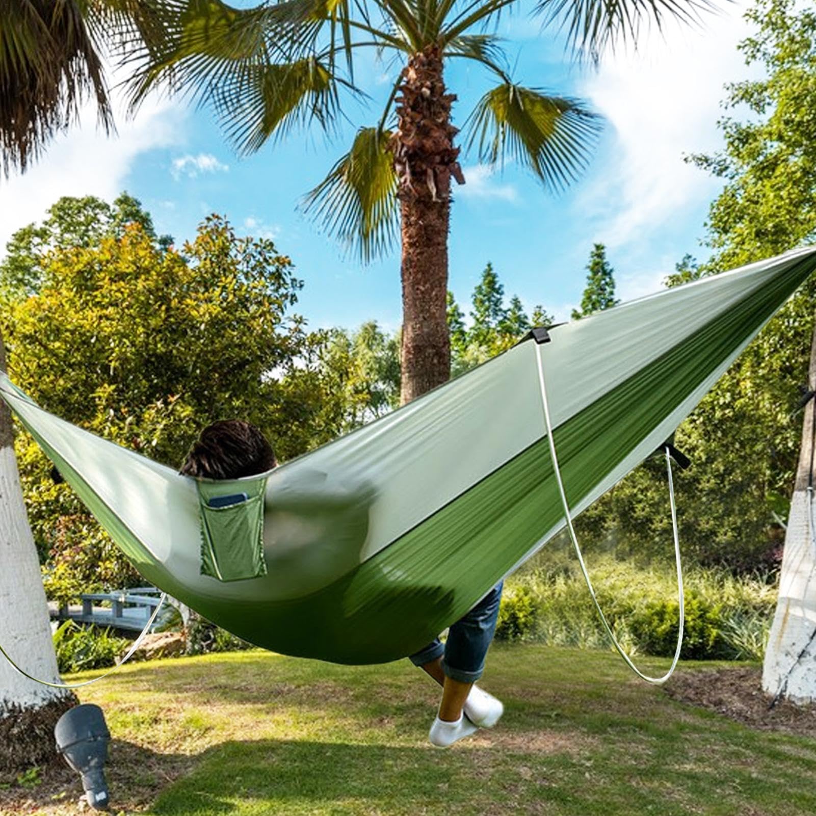 Baum-Hngematten fr drauen, Reise-Hngematte  tragbare Camping-Hngematte,  Nylon-Hngematte, Outdoor-Hngematte, Nylon, doppelte Sttzstange :  Amazon.de: Garten