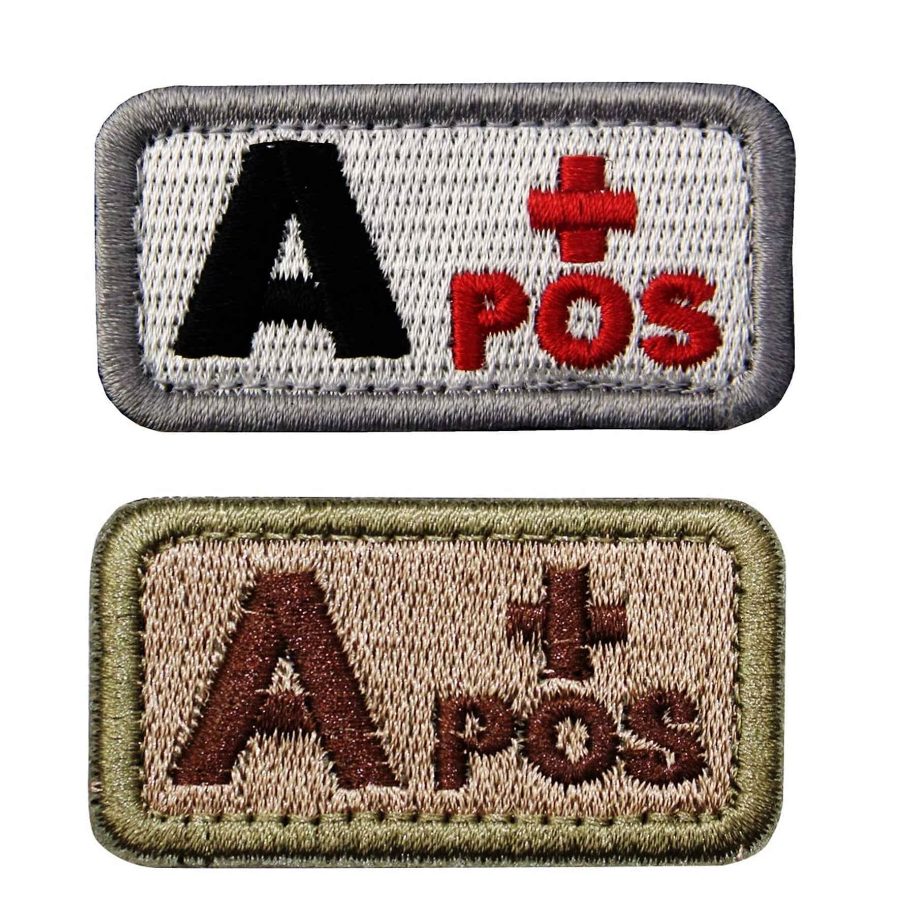Minason 2 Pack Tactical Blood Type A+ Positive Hook Loop Patch,Embroidered Morale Military Navy Army Badge for Outdoors Patches 2x1 inch