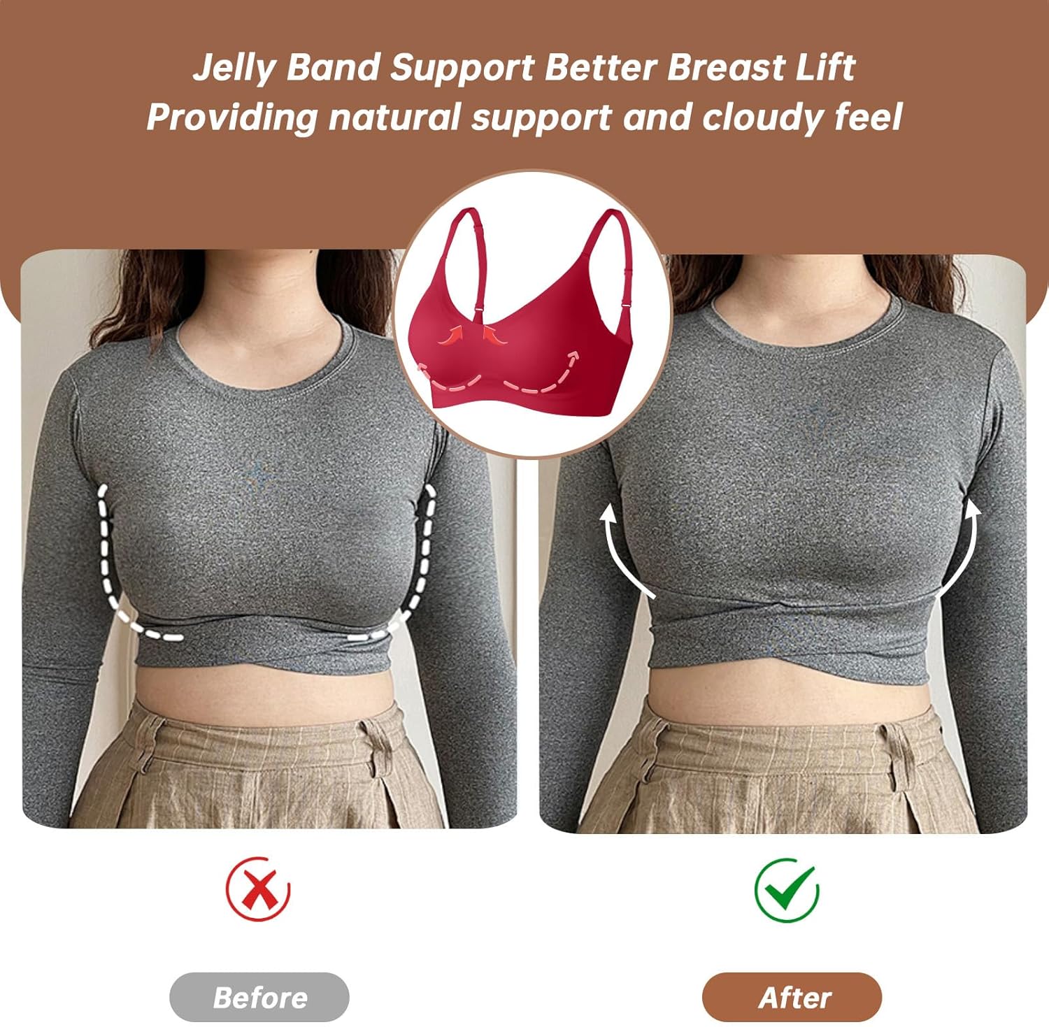 OEAK Womens Wireless Bras Comfortable Push Up Bra No Underwire Bra Full Support Lift Bralette Everyday Seamless Tshirt Bras - Image 4