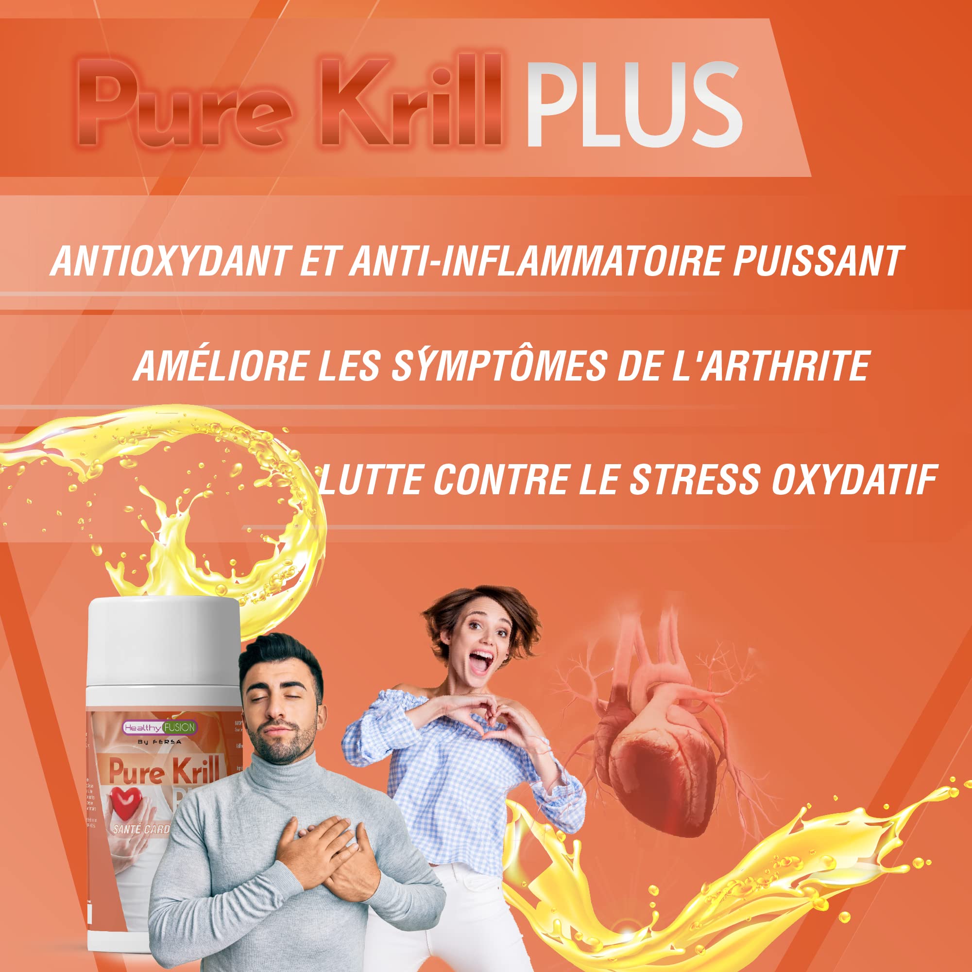 Huile de krill Pure unique + EPA/DHA + Astaxanthine bio-assimilée | Régule les niveaux de cholestérol et de triglycérides | Action cardio-protectrice, antioxydante et anti-inflammatoire | 60 gélules.