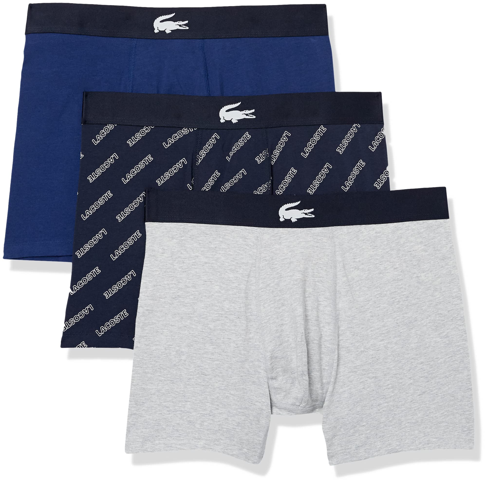 Men's Cotton Stretch Lacoste Diagonal Print Boxer Briefs, 3-Pack