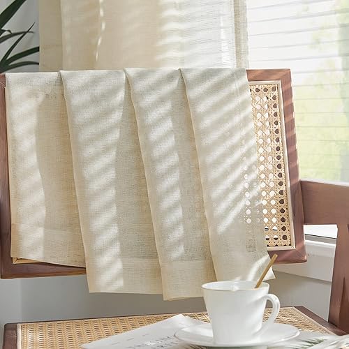 Miniatura 7 de jinchan Cortinas bordadas de lino transparentes de 84 pulgadas de largo para sala de estar, cortinas bordadas, 2 paneles de cortinas de gasa con