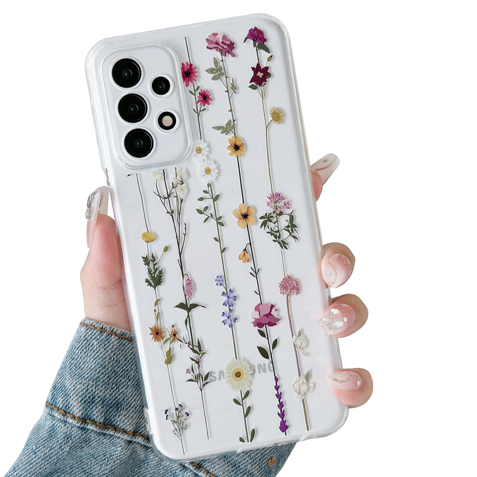 ZTOFERA Compatible with Samsung Galaxy A52 4G/5G & A52s 5G Case for Girls Women, Soft Silicone Protective Phone Case with Cute Climbing Flowers Floral Pattern Shockproof Bumper Cover, Clear