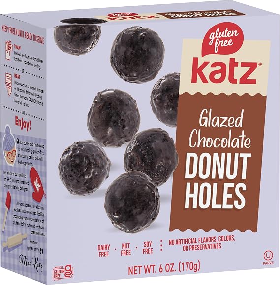 Katz Gluten Free Donuts & Donut Holes Top 8 Flavors, Powdered, Glazed, Cinnamon, and Glazed Chocolate. Free of Dairy, Soy, Tree Nuts, and Peanuts, Kosher (8 pk)