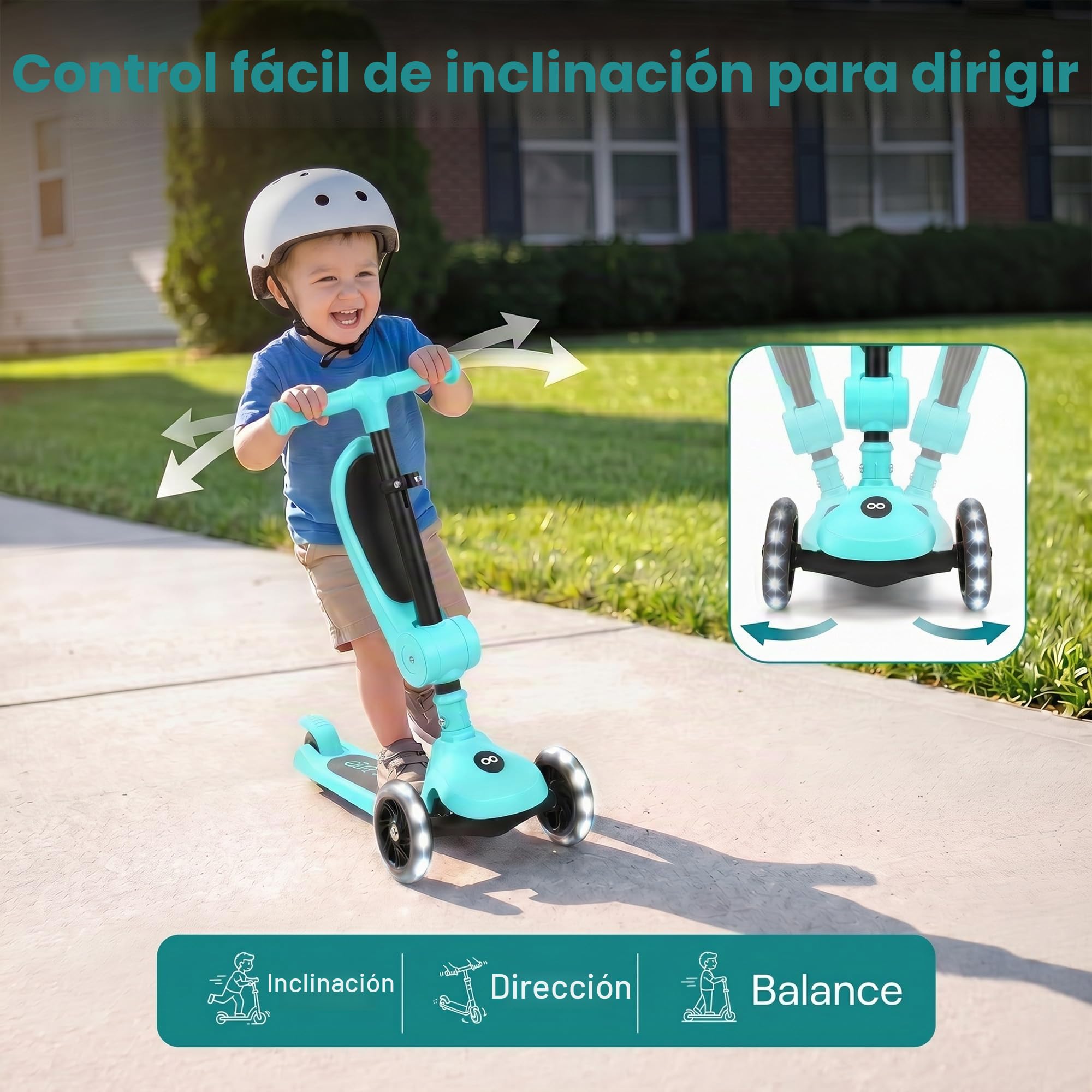 Serenelife Patinete 3 Ruedas para niños, Plegable, Luces LED en Las Ruedas, Manillar Ajustable, Freno Trasero de pie, Soporta hasta 49.9kgs